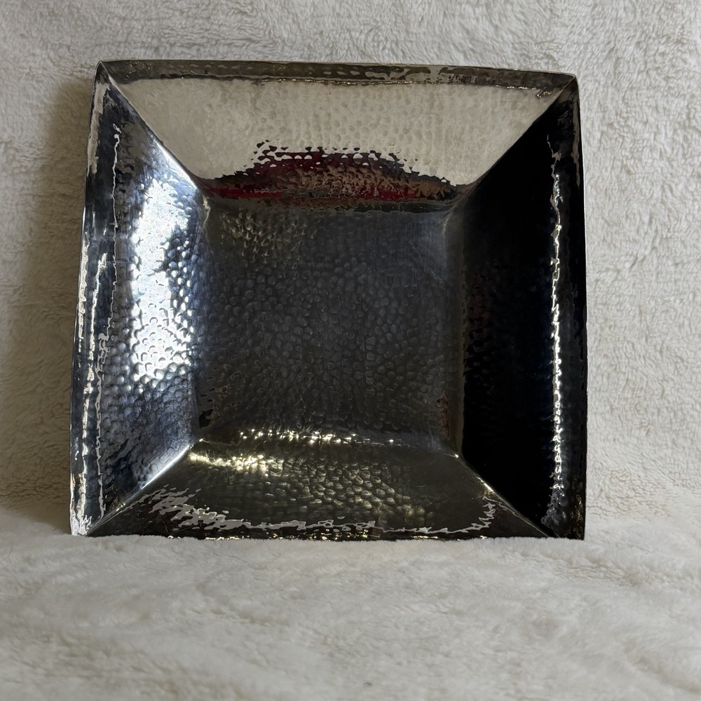 Domain Made In India Silver Square Hammered 10.5" Serving Tray Platter